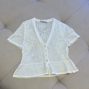 Zara Cream Lace Button-Up Blouse